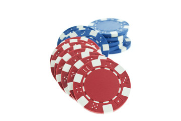 multicolor poker chips heap isolated