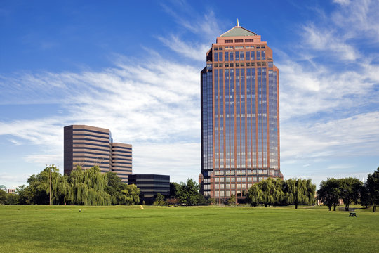 Golf Course in front of skyscrapers