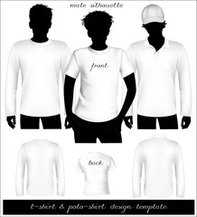 Men's white t-shirt and polo shirt template - obrazy, fototapety, plakaty