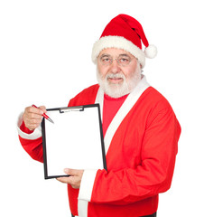 Smiley Santa Claus with a blank clipboard