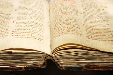 Fototapeta premium Turn old thick book, 1425 year
