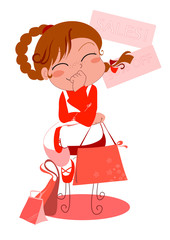 Ragazza seduta con borse