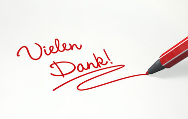 Vielen Dank!  per Hand geschrieben, rot