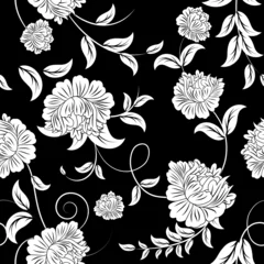 Fototapete Blumen schwarz und weiß nahtloses Blumenmuster