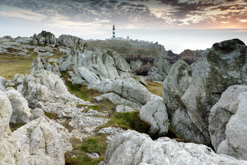 rocky coastline and lighthouse