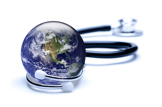 Earth, featuring USA, enclosed in stethoscope
