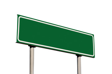 Blank Green Roadside Road Sign Isolated