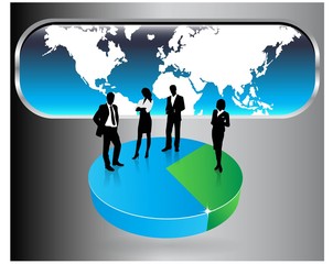 business people on a 3d pie chart