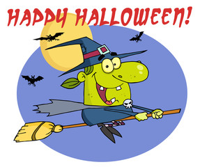 Wicked Halloween Witch Flying With Text