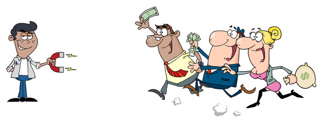 Businessman Using A Magnet Attracts People With Money