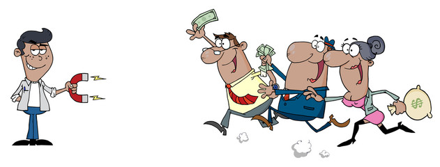 Businessman Using A Magnet Attracts People