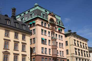 Fototapeta na wymiar Stockholm - old tenements at Gamla Stan
