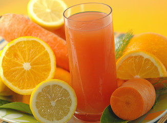 Naklejka na ściany i meble Orange lemon carrot juice