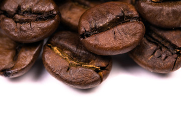 macro shot of coffe bens, isoalated on white