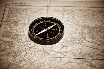 Fototapeta na wymiar Compass & map