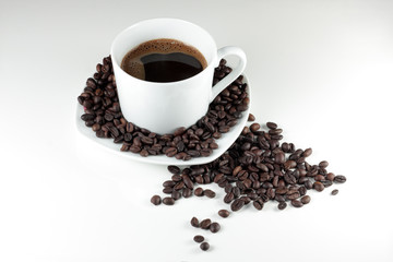 Black coffee in white cup