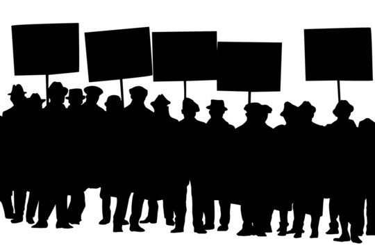 Vector silhouette of protesters with banners