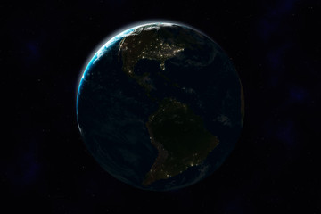 Nachtseite der Erde, Nord- und Südamerika, mit Lichtern