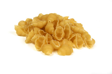 Pasta shells on a white background