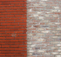 half pink half red brick wall