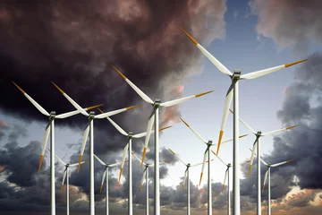 Lichtdoorlatende gordijnen Molens Wind turbines farm