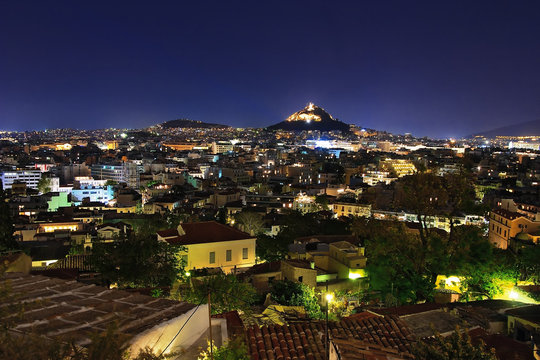 View from the Acropolis at Night Athens, Greece