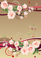 Floral background with beautiful pink roses