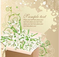Background with open box full of snowdrops