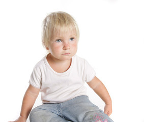 cute toddler girl portrait over white
