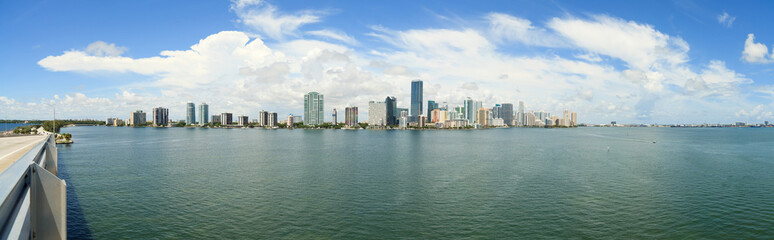 Fototapeta na wymiar Miami Skyline Panorama from MacArthur Causeway Bridge