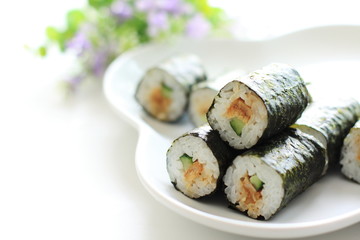 Japanese eel and cucumber sushi