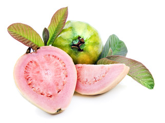 Healthy ripe fresh guavas on white background