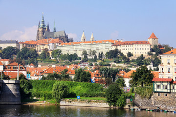 Obraz premium The View on autumn Prague above River Vltava from Prague Castle