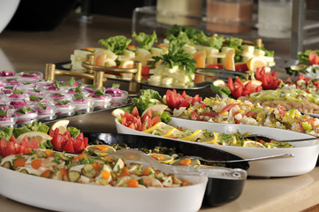 Buffet style food in trays