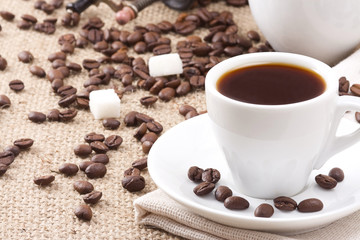 cups of coffee and grinder