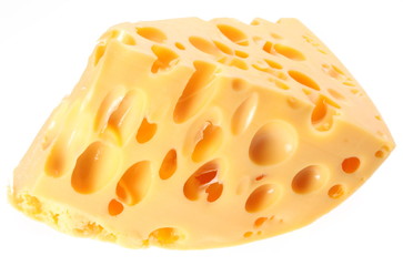 Piece of Swiss cheese on a white background