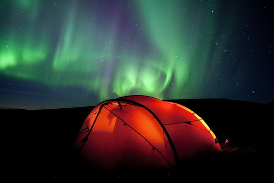 aurora borealis and tent in Lappland september 2010