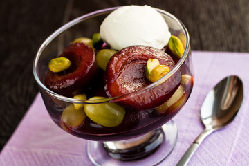 Plums marinated in wine