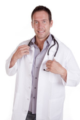 Doctor with stethoscope smiling