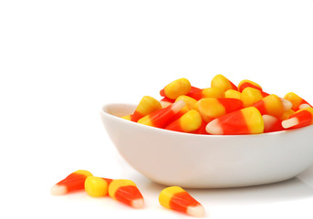 Halloween candy corn in a bowl