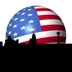 San Antonio skyline with American flag sphere illustration