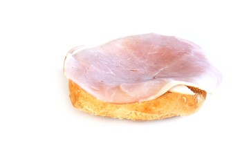 Brötchenhälfte mit Schinken