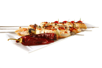 roasted chicken kebab on white