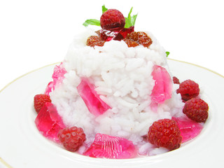 rice porridge with raspberry jam and jelly