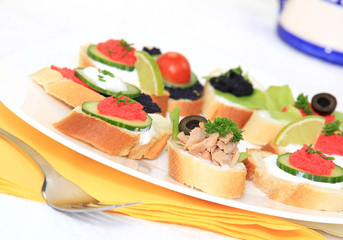 Tasty delicious caviar sandwiches