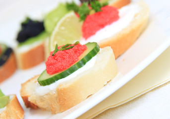 Tasty delicious caviar sandwiches