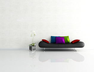 minimalist white interior with fashion couch