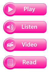 MEDIA Web Buttons (read video listen play watch player set pink)