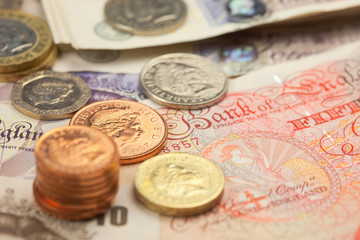 Background of British banknotes and coins