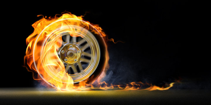 car wheel on fire